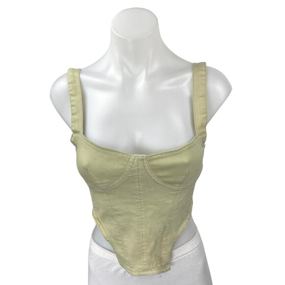 Zara Women's Green Sleeveless Bandeau Corset Bustier Denim Crop Tank Top Size XS - Picture 1 of 4